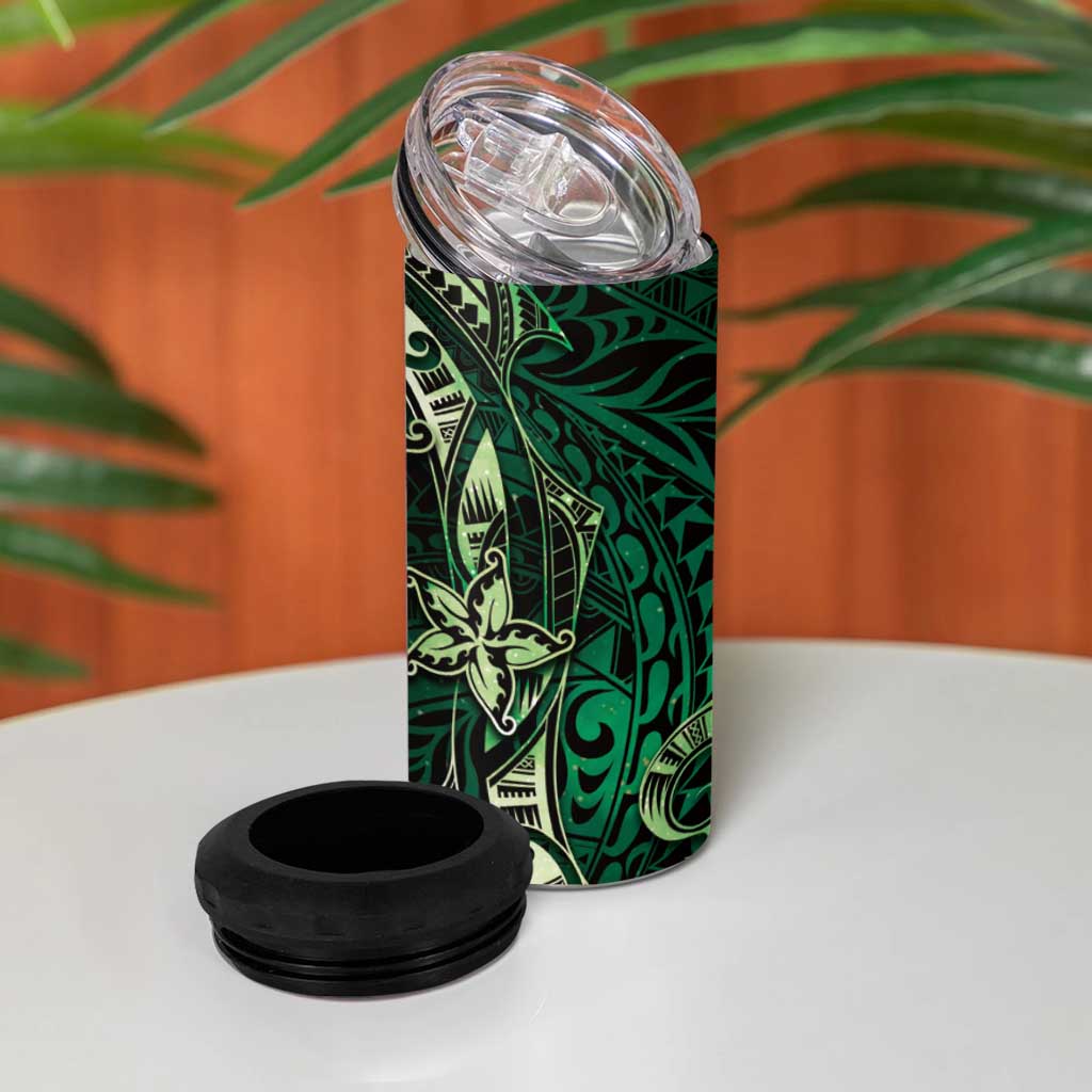 Hawaii Makahiki Season 4 in 1 Can Cooler Tumbler Floral Tribal Tattoo Green Galaxy LT05 - Polynesian Pride