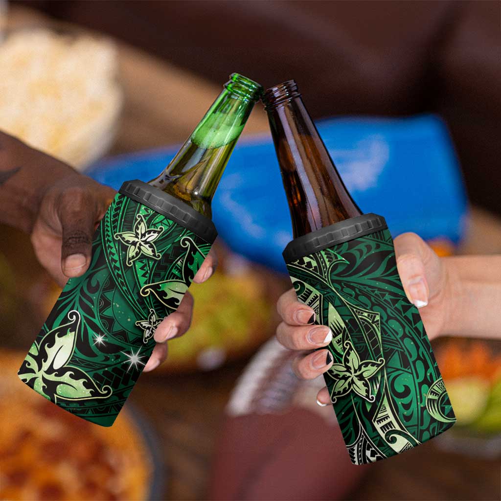 Hawaii Makahiki Season 4 in 1 Can Cooler Tumbler Floral Tribal Tattoo Green Galaxy LT05 - Polynesian Pride