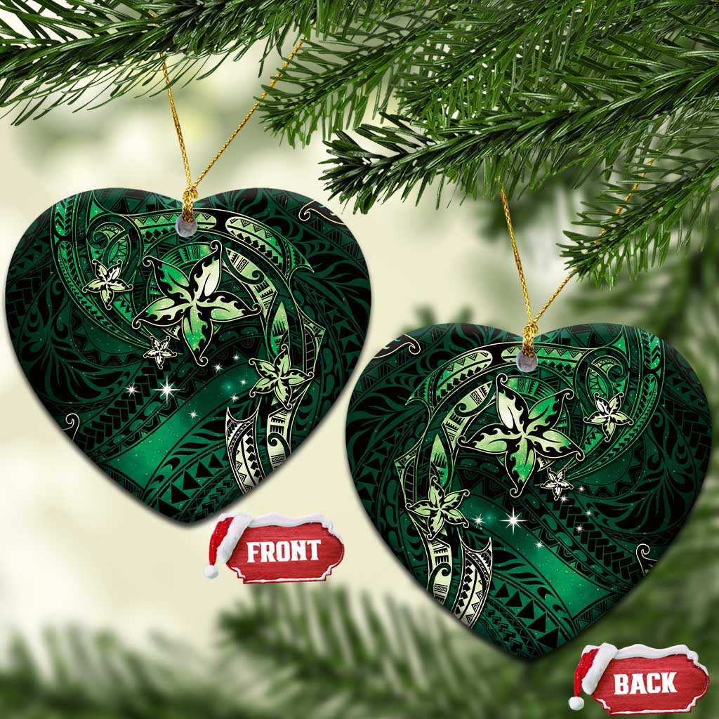 Hawaii Makahiki Season Ceramic Ornament Floral Tribal Tattoo Green Galaxy