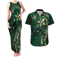Hawaii Makahiki Season Couples Matching Tank Maxi Dress and Hawaiian Shirt Floral Tribal Tattoo Green Galaxy LT05 Green - Polynesian Pride