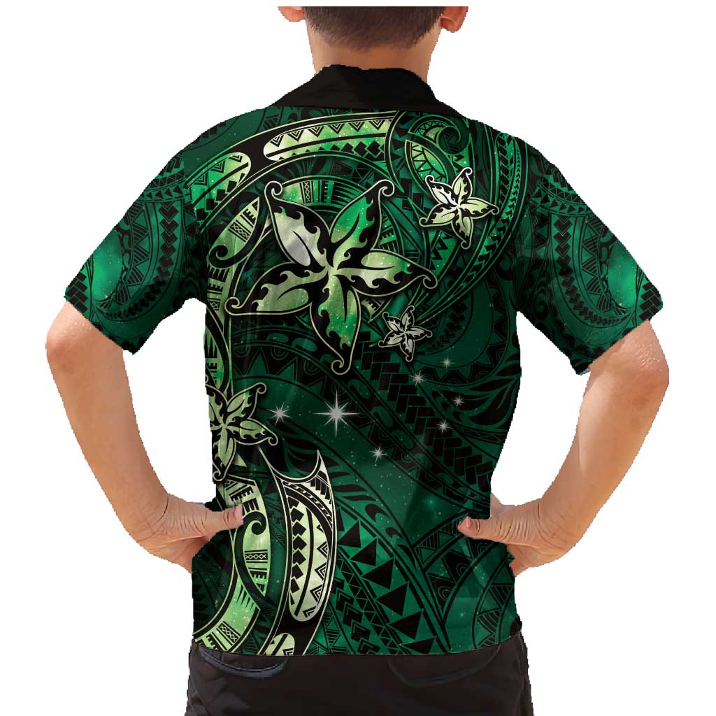 Hawaii Makahiki Season Family Matching Mermaid Dress and Hawaiian Shirt Floral Tribal Tattoo Green Galaxy LT05 - Polynesian Pride