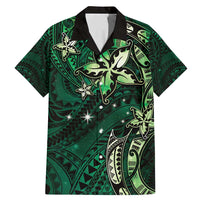 Hawaii Makahiki Season Family Matching Mermaid Dress and Hawaiian Shirt Floral Tribal Tattoo Green Galaxy LT05 Dad's Shirt - Short Sleeve Green - Polynesian Pride