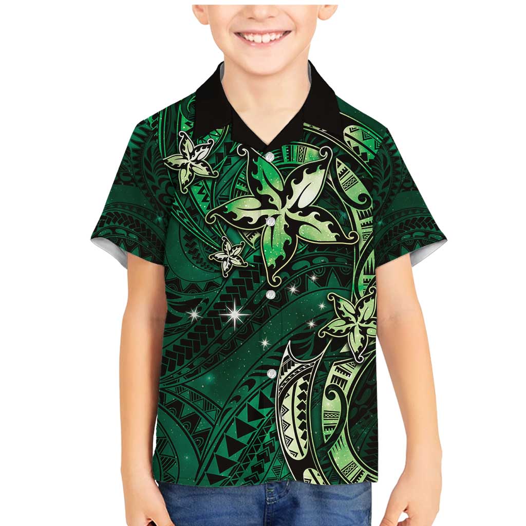 Hawaii Makahiki Season Family Matching Mermaid Dress and Hawaiian Shirt Floral Tribal Tattoo Green Galaxy LT05 Son's Shirt Green - Polynesian Pride
