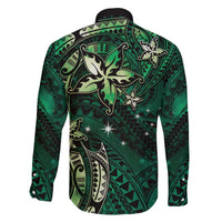 Hawaii Makahiki Season Family Matching Off The Shoulder Long Sleeve Dress and Hawaiian Shirt Floral Tribal Tattoo Green Galaxy LT05 - Polynesian Pride