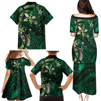 Hawaii Makahiki Season Family Matching Puletasi and Hawaiian Shirt Floral Tribal Tattoo Green Galaxy LT05 - Polynesian Pride
