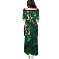 Hawaii Makahiki Season Family Matching Puletasi and Hawaiian Shirt Floral Tribal Tattoo Green Galaxy LT05 - Polynesian Pride