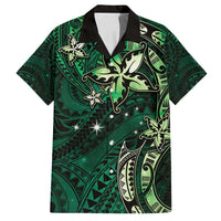 Hawaii Makahiki Season Family Matching Summer Maxi Dress and Hawaiian Shirt Floral Tribal Tattoo Green Galaxy LT05 Dad's Shirt - Short Sleeve Green - Polynesian Pride