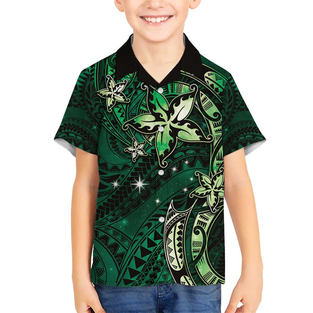 Hawaii Makahiki Season Family Matching Summer Maxi Dress and Hawaiian Shirt Floral Tribal Tattoo Green Galaxy LT05 Son's Shirt Green - Polynesian Pride