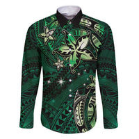 Hawaii Makahiki Season Family Matching Tank Maxi Dress and Hawaiian Shirt Floral Tribal Tattoo Green Galaxy LT05 Dad's Shirt - Long Sleeve Green - Polynesian Pride