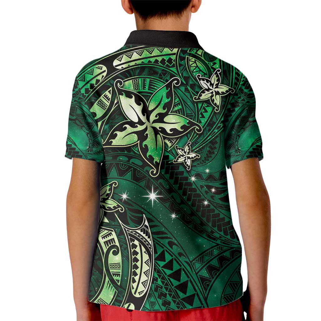 Hawaii Makahiki Season Kid Polo Shirt Floral Tribal Tattoo Green Galaxy