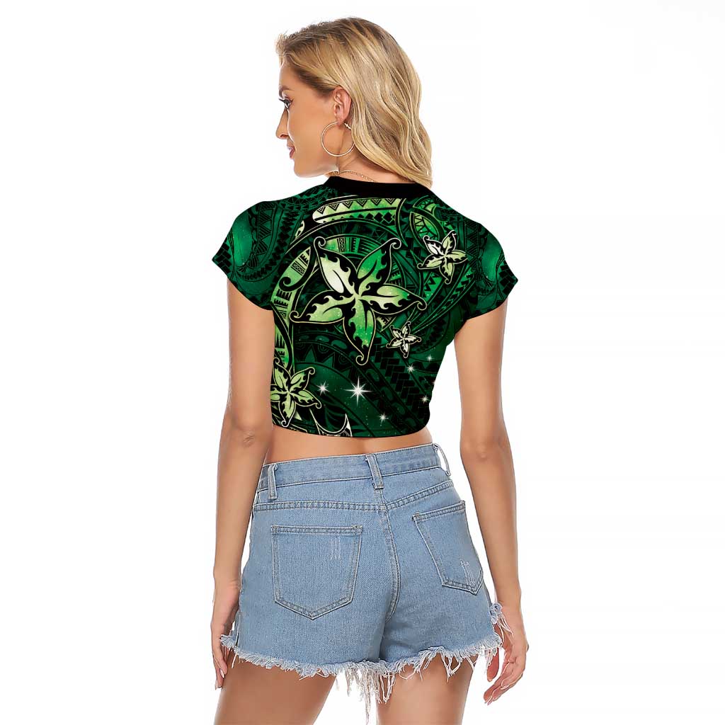 Hawaii Makahiki Season Raglan Cropped T Shirt Floral Tribal Tattoo Green Galaxy