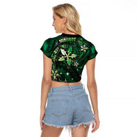 Hawaii Makahiki Season Raglan Cropped T Shirt Floral Tribal Tattoo Green Galaxy