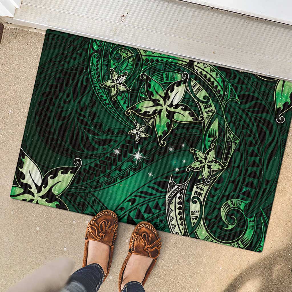 Hawaii Makahiki Season Rubber Doormat Floral Tribal Tattoo Green Galaxy