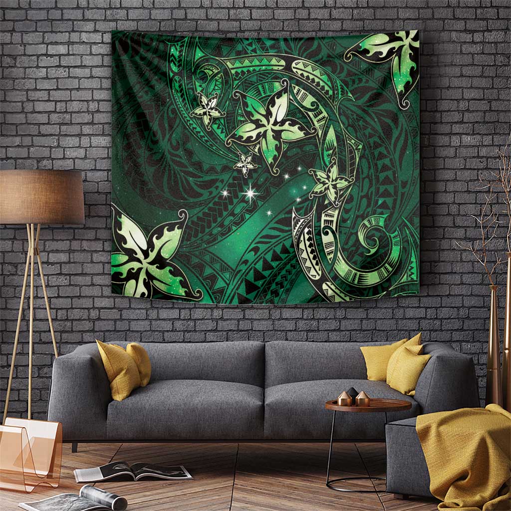 Hawaii Makahiki Season Tapestry Floral Tribal Tattoo Green Galaxy