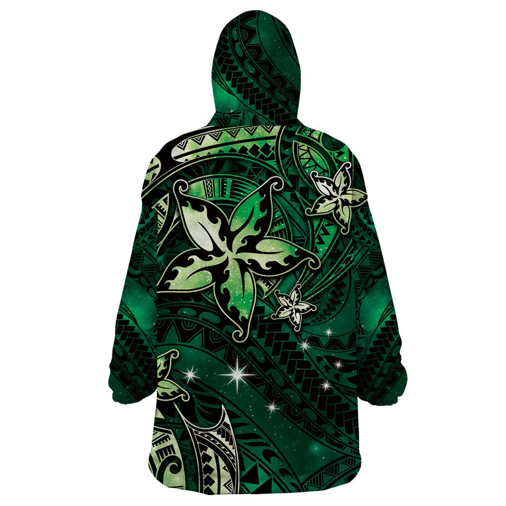Hawaii Makahiki Season Wearable Blanket Hoodie Floral Tribal Tattoo Green Galaxy LT05 - Polynesian Pride