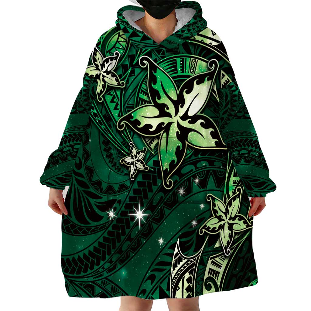 Hawaii Makahiki Season Wearable Blanket Hoodie Floral Tribal Tattoo Green Galaxy LT05 - Polynesian Pride
