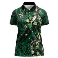 Hawaii Makahiki Season Women Polo Shirt Floral Tribal Tattoo Green Galaxy LT05 Female Green - Polynesian Pride