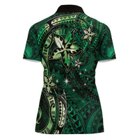 Hawaii Makahiki Season Women Polo Shirt Floral Tribal Tattoo Green Galaxy LT05 - Polynesian Pride