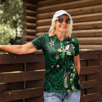 Hawaii Makahiki Season Women Polo Shirt Floral Tribal Tattoo Green Galaxy LT05 - Polynesian Pride