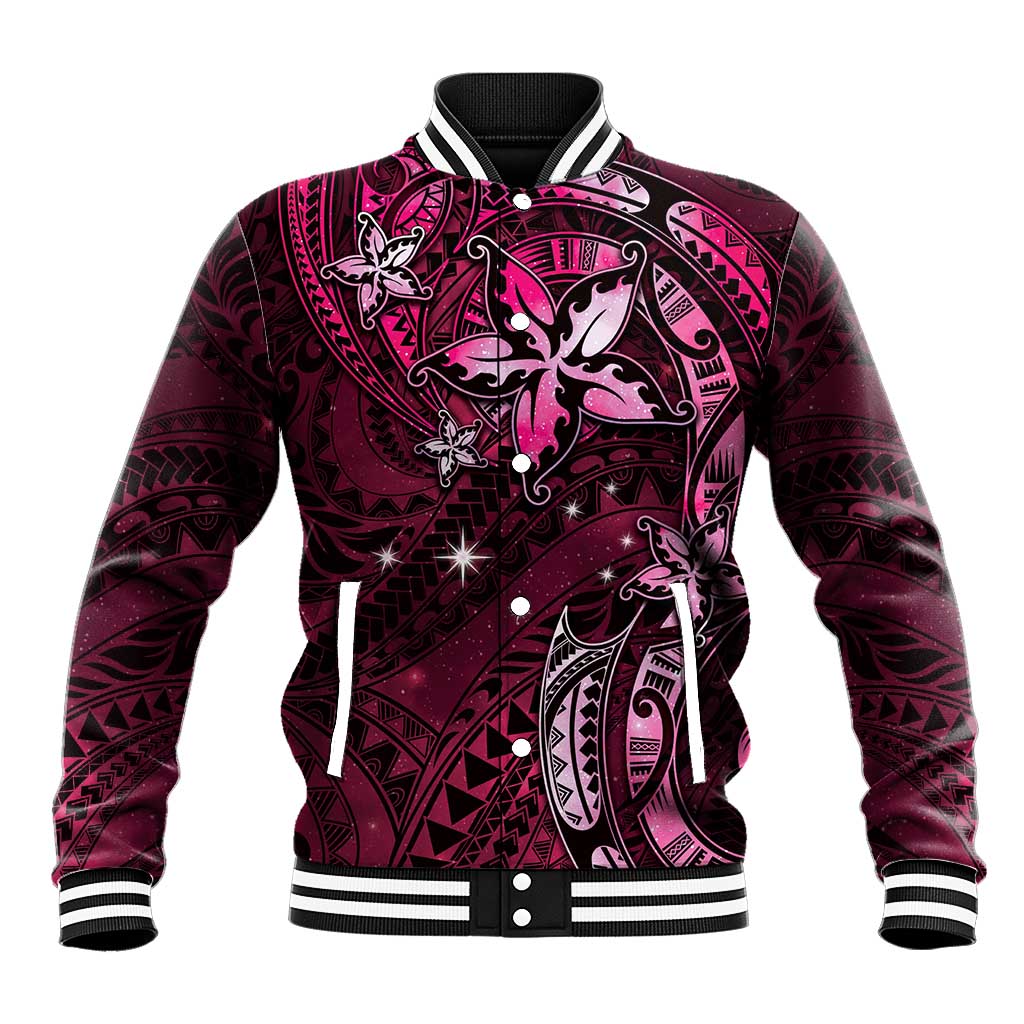 Hawaii Makahiki Season Baseball Jacket Floral Tribal Tattoo Pink Galaxy