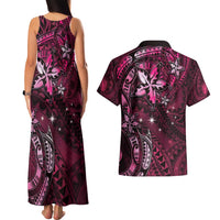 Hawaii Makahiki Season Couples Matching Tank Maxi Dress and Hawaiian Shirt Floral Tribal Tattoo Pink Galaxy LT05 - Polynesian Pride