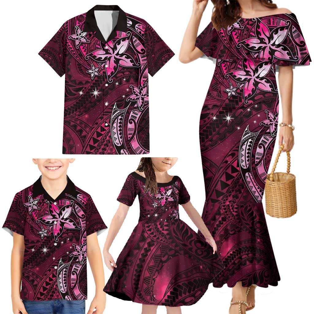 Hawaii Makahiki Season Family Matching Mermaid Dress and Hawaiian Shirt Floral Tribal Tattoo Pink Galaxy LT05 - Polynesian Pride