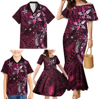 Hawaii Makahiki Season Family Matching Mermaid Dress and Hawaiian Shirt Floral Tribal Tattoo Pink Galaxy LT05 - Polynesian Pride