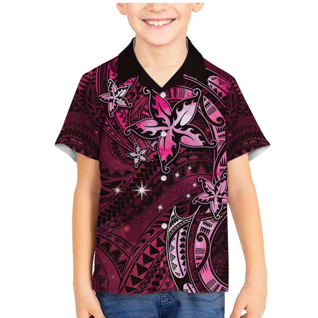 Hawaii Makahiki Season Family Matching Mermaid Dress and Hawaiian Shirt Floral Tribal Tattoo Pink Galaxy LT05 Son's Shirt Pink - Polynesian Pride