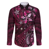 Hawaii Makahiki Season Family Matching Off The Shoulder Long Sleeve Dress and Hawaiian Shirt Floral Tribal Tattoo Pink Galaxy LT05 Dad's Shirt - Long Sleeve Pink - Polynesian Pride