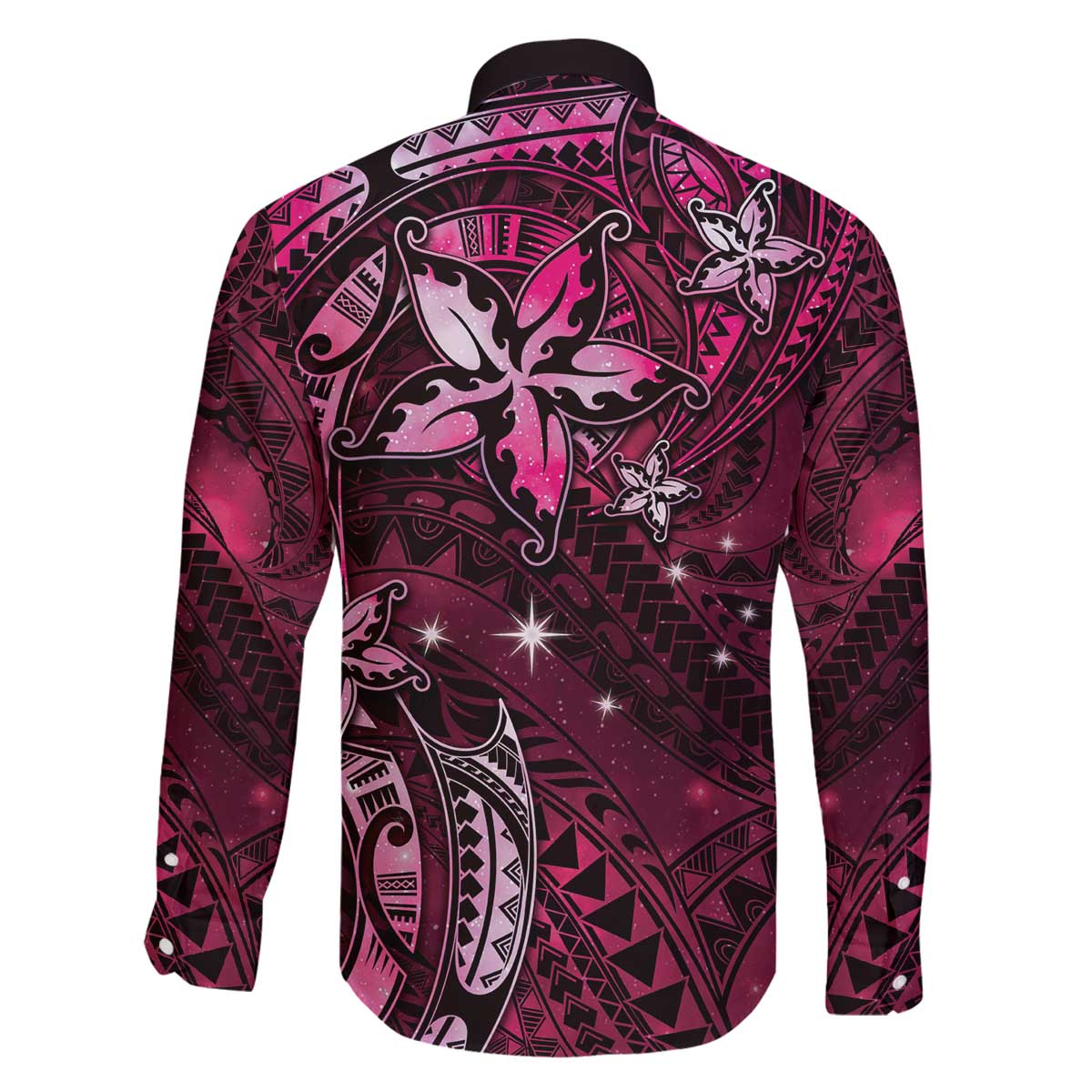 Hawaii Makahiki Season Family Matching Off The Shoulder Long Sleeve Dress and Hawaiian Shirt Floral Tribal Tattoo Pink Galaxy LT05 - Polynesian Pride