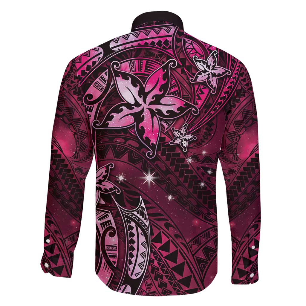 Hawaii Makahiki Season Family Matching Off Shoulder Maxi Dress and Hawaiian Shirt Floral Tribal Tattoo Pink Galaxy LT05 - Polynesian Pride