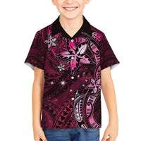 Hawaii Makahiki Season Family Matching Off Shoulder Maxi Dress and Hawaiian Shirt Floral Tribal Tattoo Pink Galaxy LT05 Son's Shirt Pink - Polynesian Pride