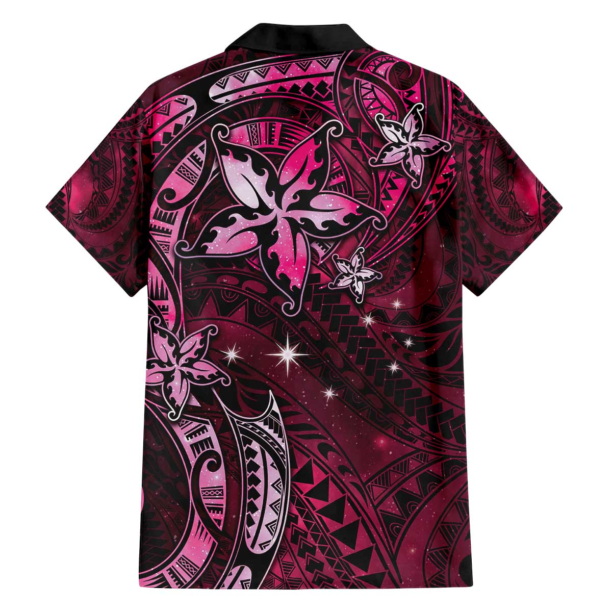 Hawaii Makahiki Season Family Matching Off Shoulder Short Dress and Hawaiian Shirt Floral Tribal Tattoo Pink Galaxy LT05 - Polynesian Pride