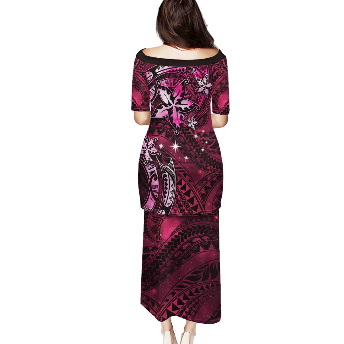 Hawaii Makahiki Season Family Matching Puletasi and Hawaiian Shirt Floral Tribal Tattoo Pink Galaxy LT05 - Polynesian Pride