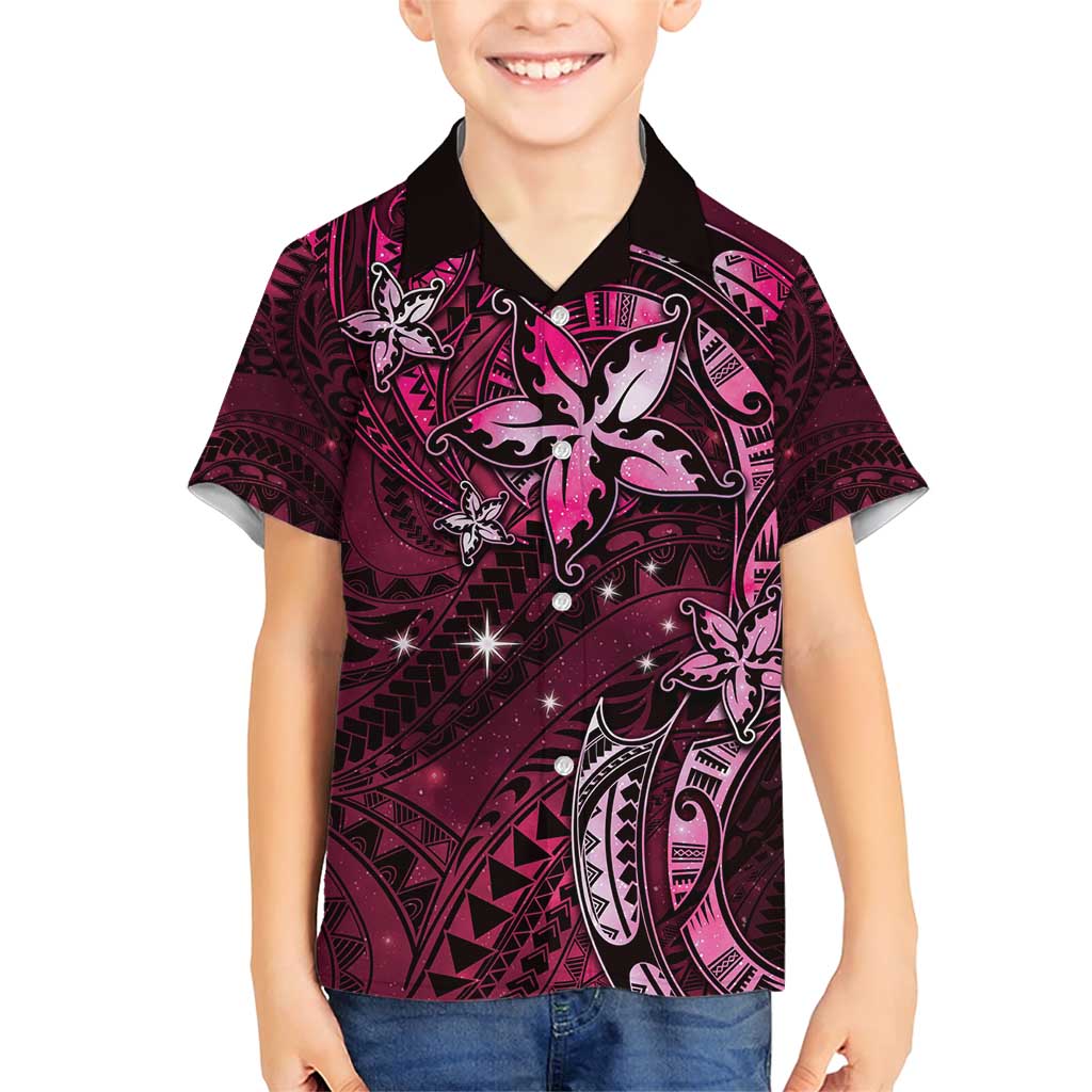 Hawaii Makahiki Season Family Matching Short Sleeve Bodycon Dress and Hawaiian Shirt Floral Tribal Tattoo Pink Galaxy LT05 Son's Shirt Pink - Polynesian Pride