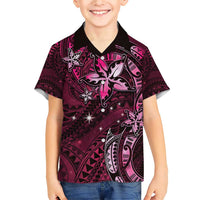 Hawaii Makahiki Season Family Matching Short Sleeve Bodycon Dress and Hawaiian Shirt Floral Tribal Tattoo Pink Galaxy LT05 Son's Shirt Pink - Polynesian Pride
