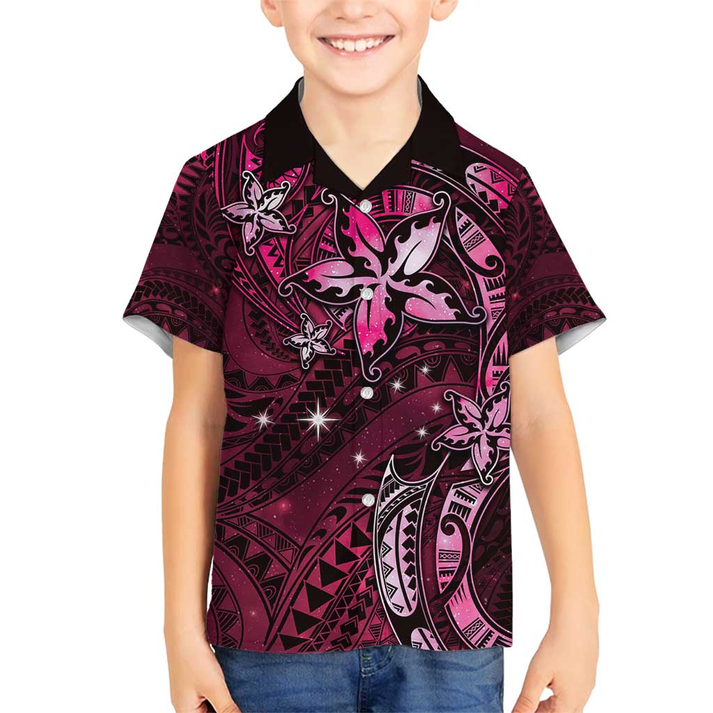 Hawaii Makahiki Season Family Matching Summer Maxi Dress and Hawaiian Shirt Floral Tribal Tattoo Pink Galaxy LT05 Son's Shirt Pink - Polynesian Pride