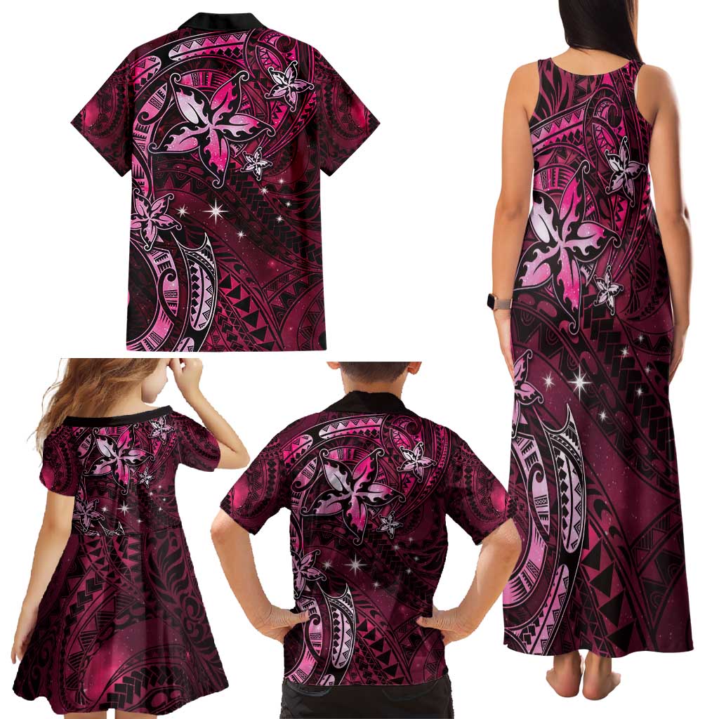 Hawaii Makahiki Season Family Matching Tank Maxi Dress and Hawaiian Shirt Floral Tribal Tattoo Pink Galaxy LT05 - Polynesian Pride