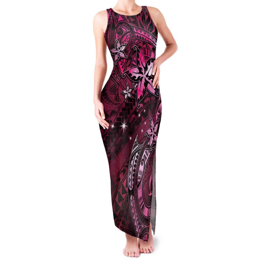 Hawaii Makahiki Season Family Matching Tank Maxi Dress and Hawaiian Shirt Floral Tribal Tattoo Pink Galaxy LT05 Mom's Dress Pink - Polynesian Pride