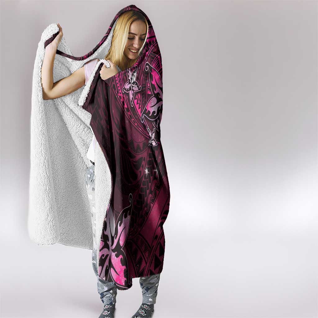 Hawaii Makahiki Season Hooded Blanket Floral Tribal Tattoo Pink Galaxy