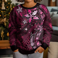 Hawaii Makahiki Season Kid Ugly Christmas Sweater Floral Tribal Tattoo Pink Galaxy