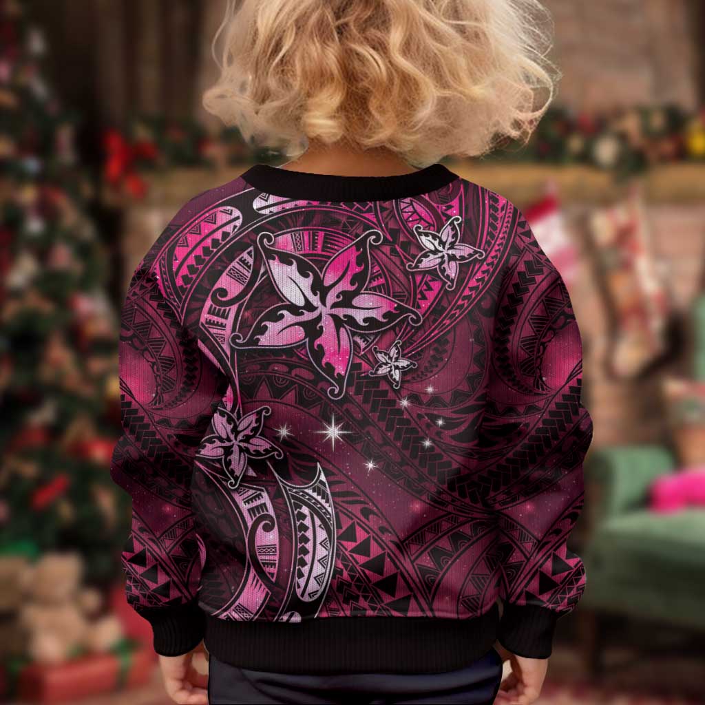 Hawaii Makahiki Season Kid Ugly Christmas Sweater Floral Tribal Tattoo Pink Galaxy