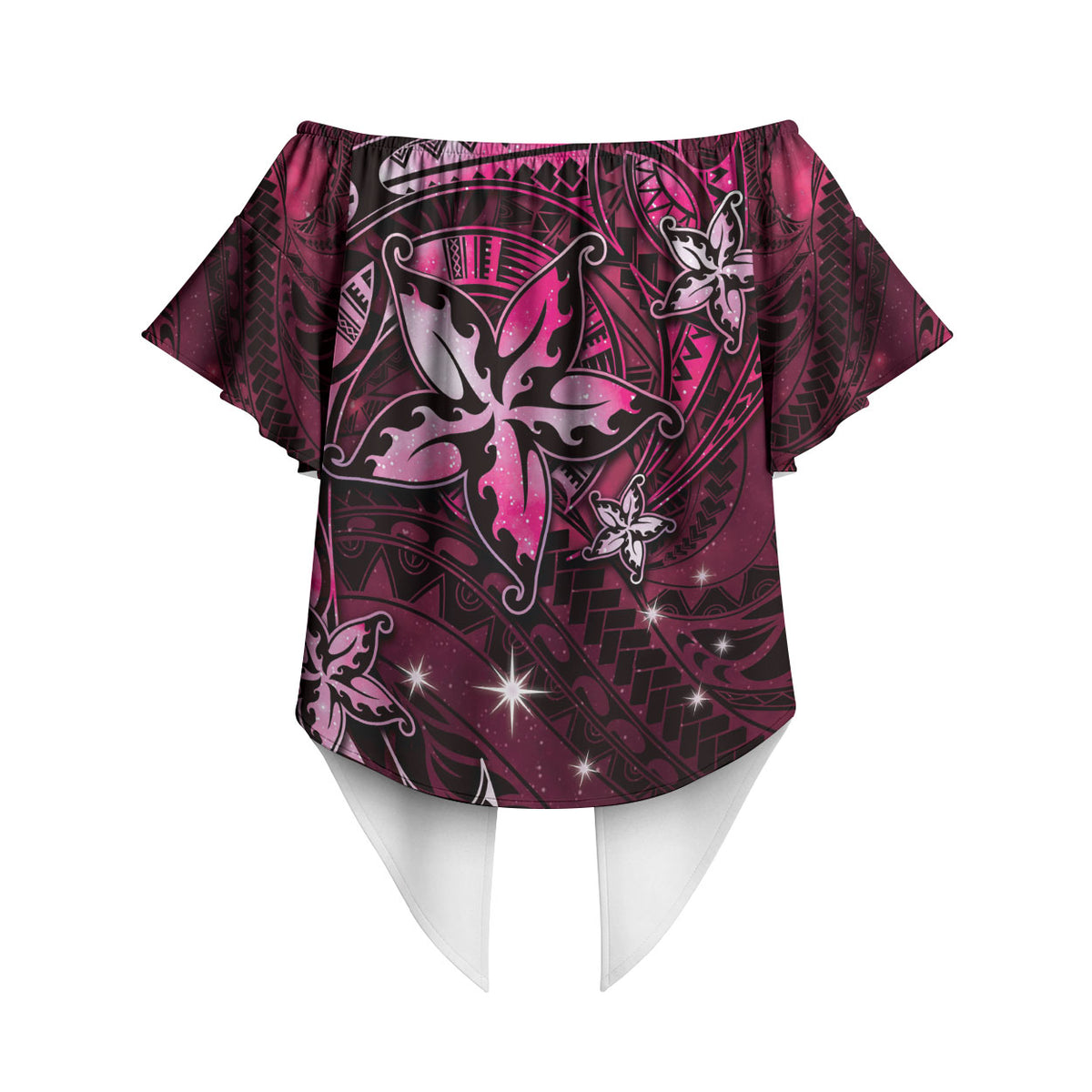 Hawaii Makahiki Season Off Shoulder Wrap Waist Top Floral Tribal Tattoo Pink Galaxy LT05 - Polynesian Pride