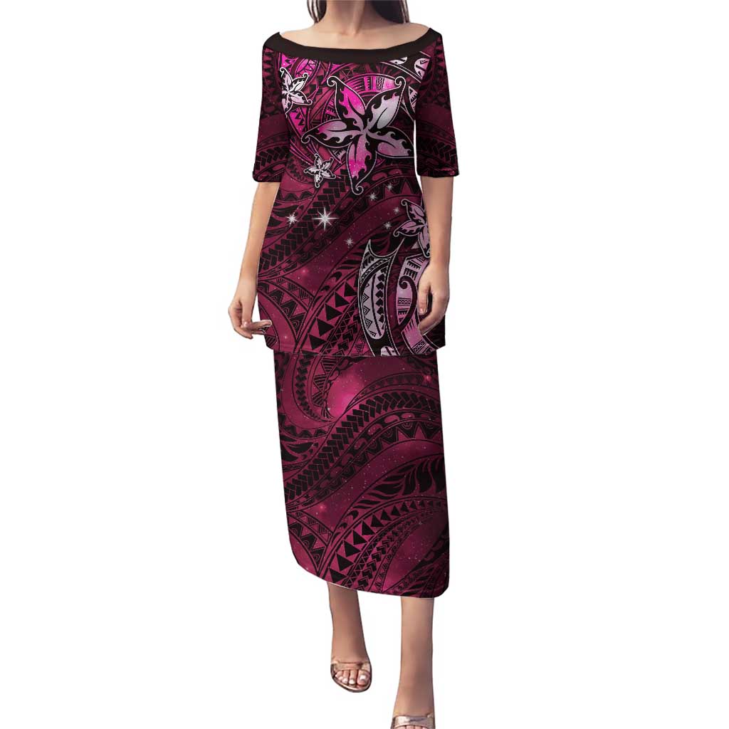 Hawaii Makahiki Season Puletasi Floral Tribal Tattoo Pink Galaxy