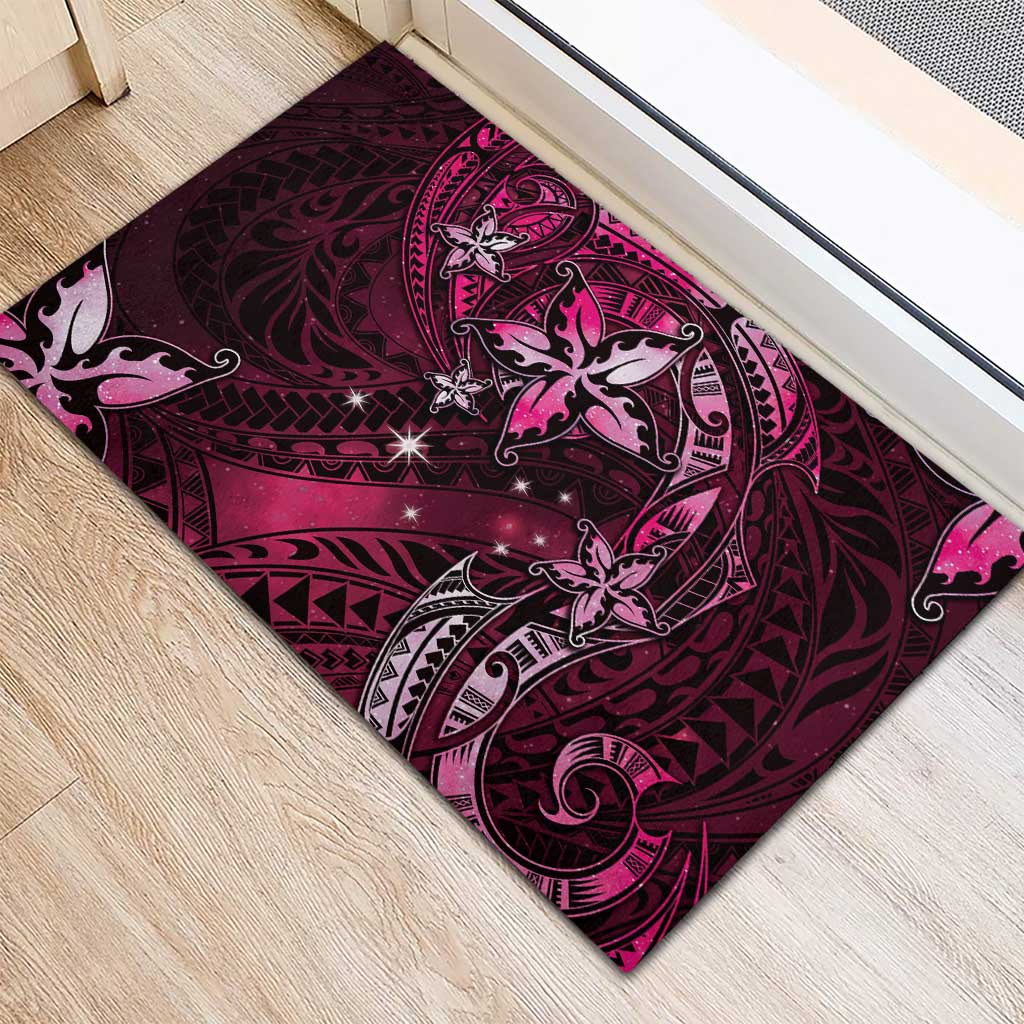 Hawaii Makahiki Season Rubber Doormat Floral Tribal Tattoo Pink Galaxy