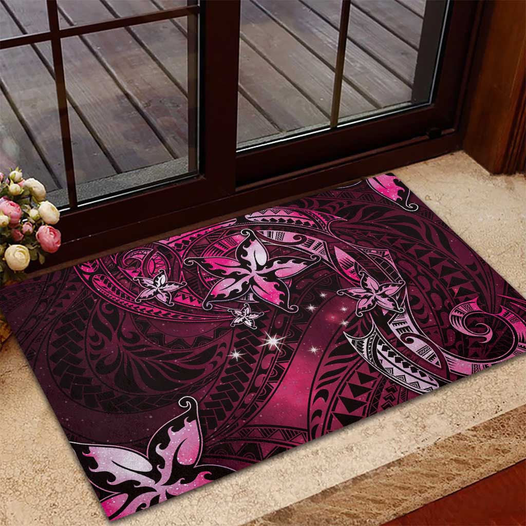 Hawaii Makahiki Season Rubber Doormat Floral Tribal Tattoo Pink Galaxy
