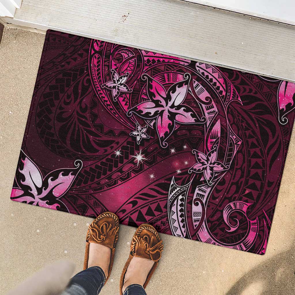 Hawaii Makahiki Season Rubber Doormat Floral Tribal Tattoo Pink Galaxy