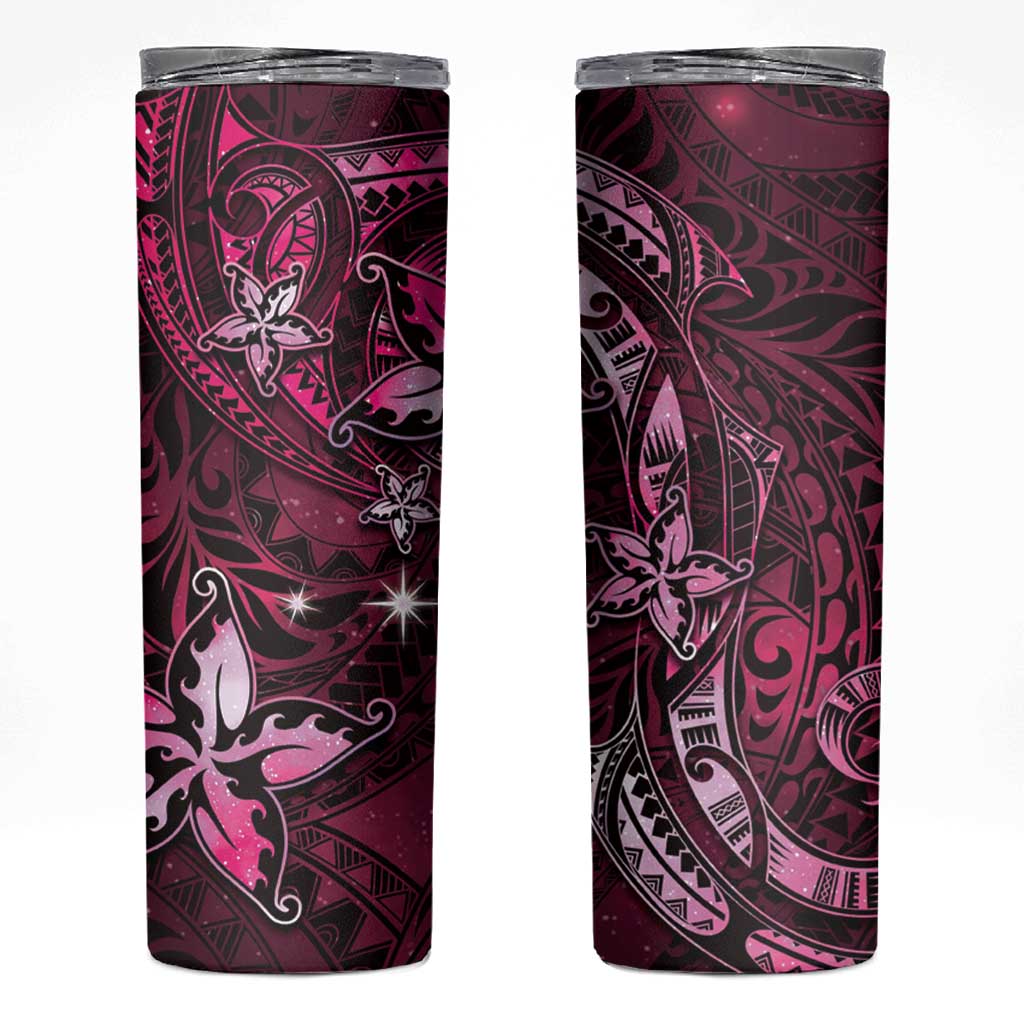 Hawaii Makahiki Season Skinny Tumbler Floral Tribal Tattoo Pink Galaxy LT05 Pink - Polynesian Pride