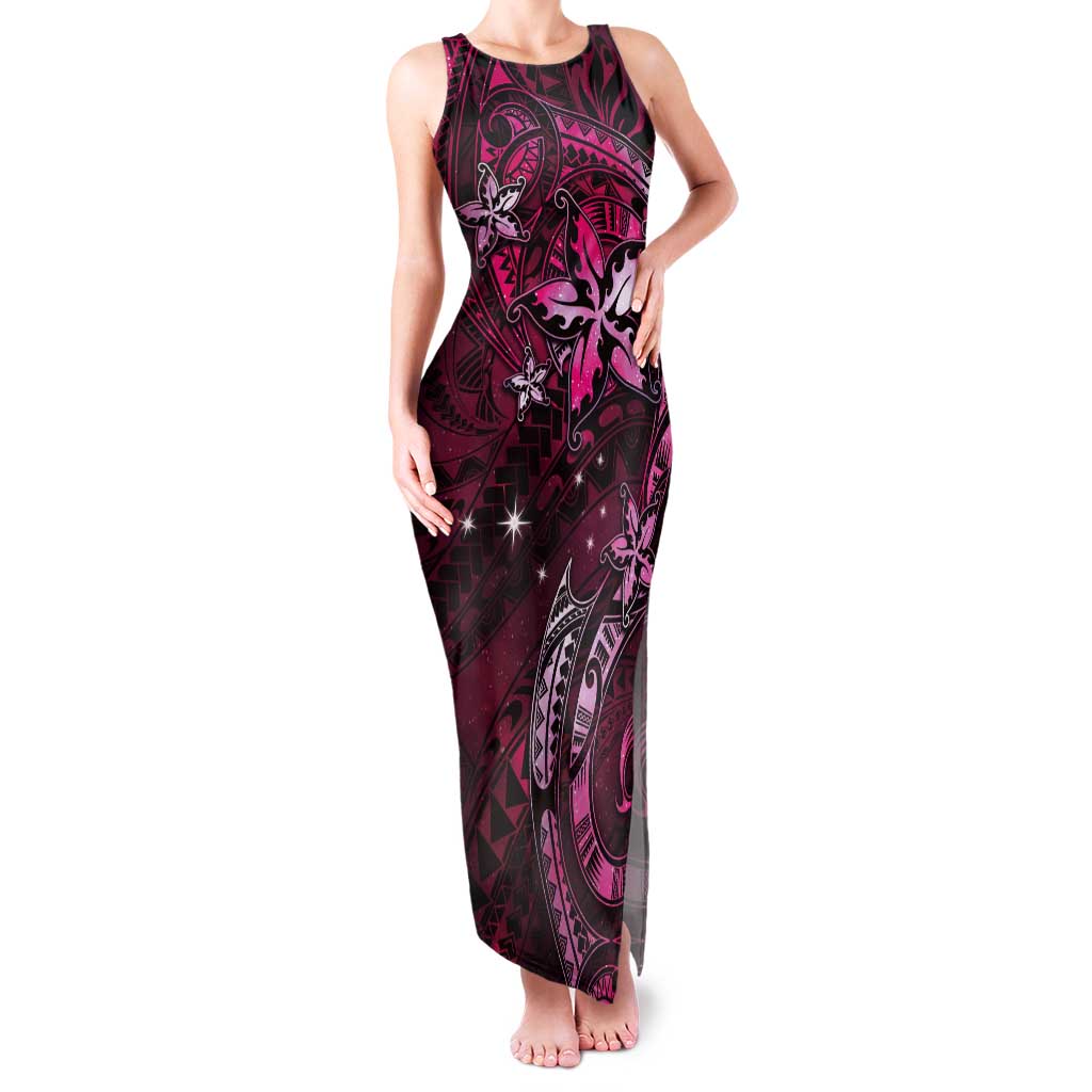 Hawaii Makahiki Season Tank Maxi Dress Floral Tribal Tattoo Pink Galaxy