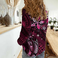 Hawaii Makahiki Season Women Casual Shirt Floral Tribal Tattoo Pink Galaxy LT05 - Polynesian Pride